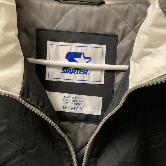 Starter Classic Logo Quarter Zipped Hooded Jacket Black Silver Men Medium Retro - Picture 4 of 5